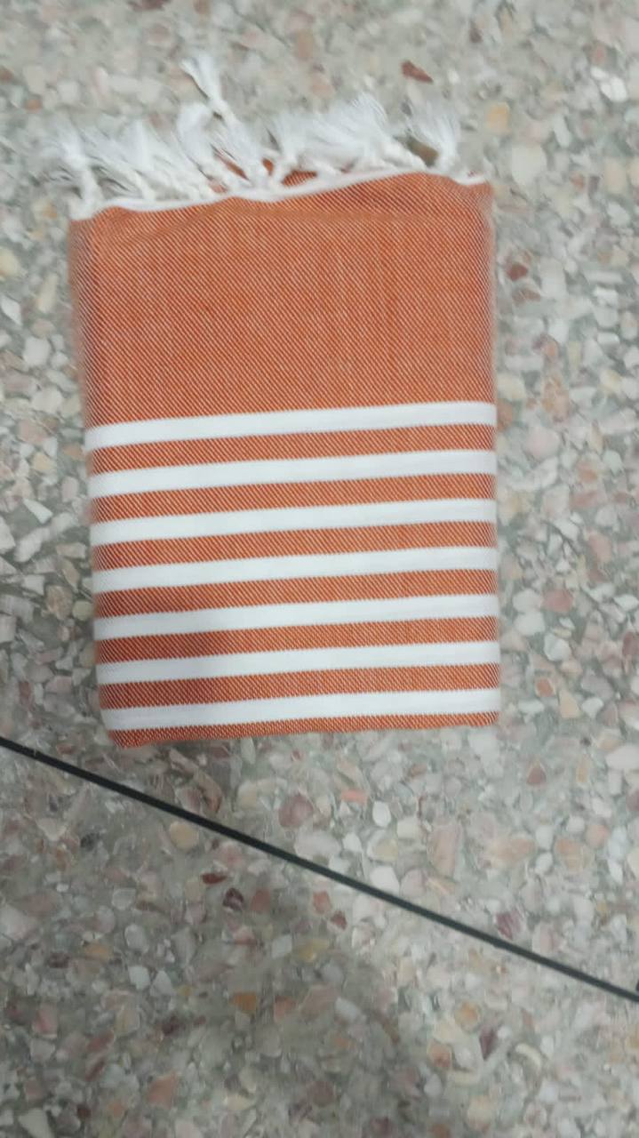 Fouta artisanale rayée orange et blanc