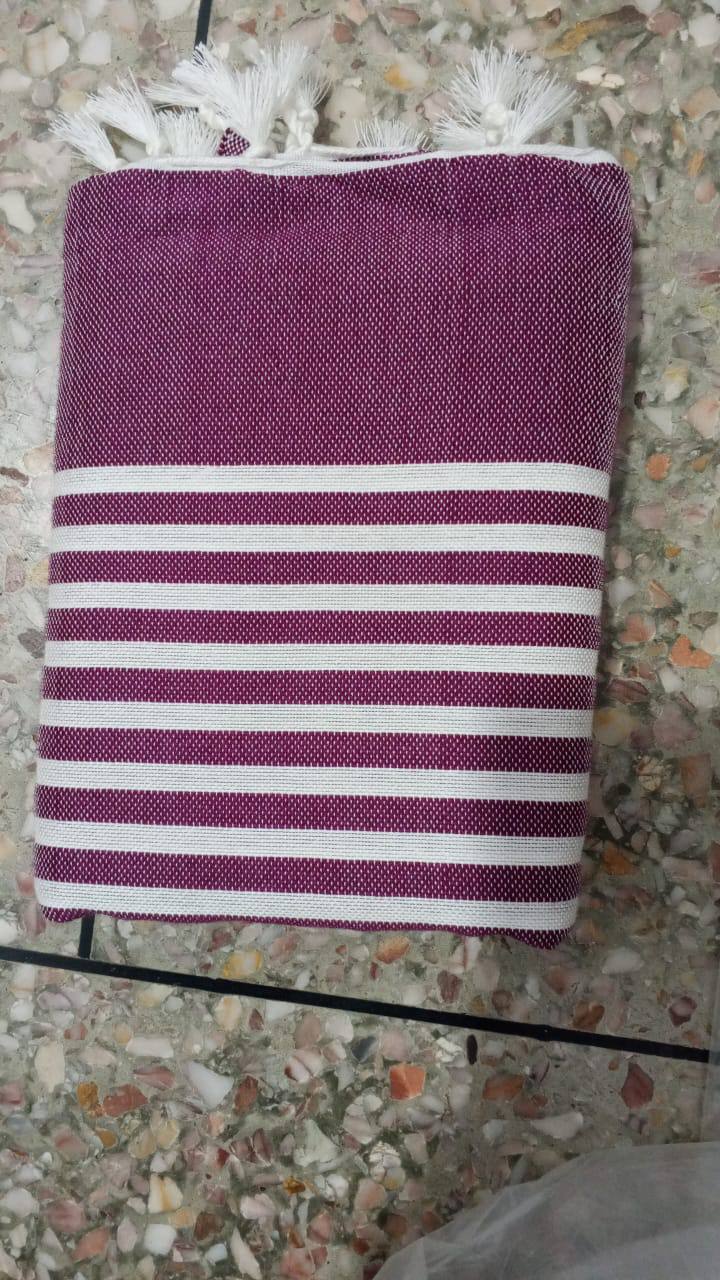 Fouta artisanale à rayures violet et blanc