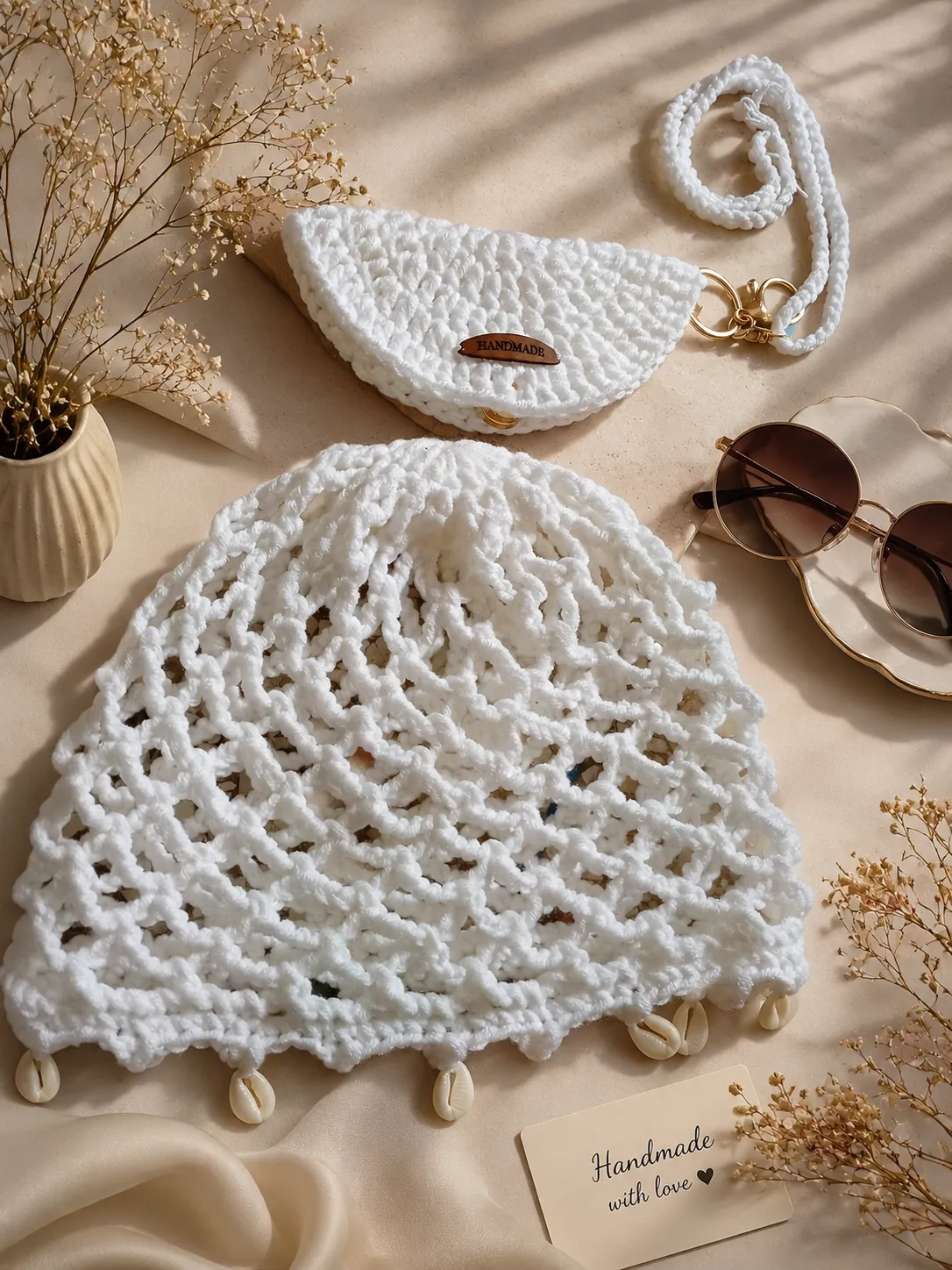 Ensemble crochet été – bonnet léger et porte-lunettes