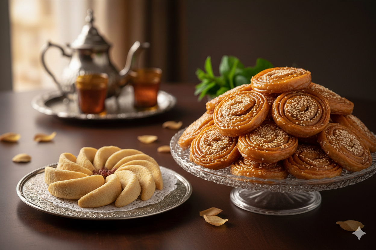 Assortiment de feuilletés au sésame et sablés fleur
