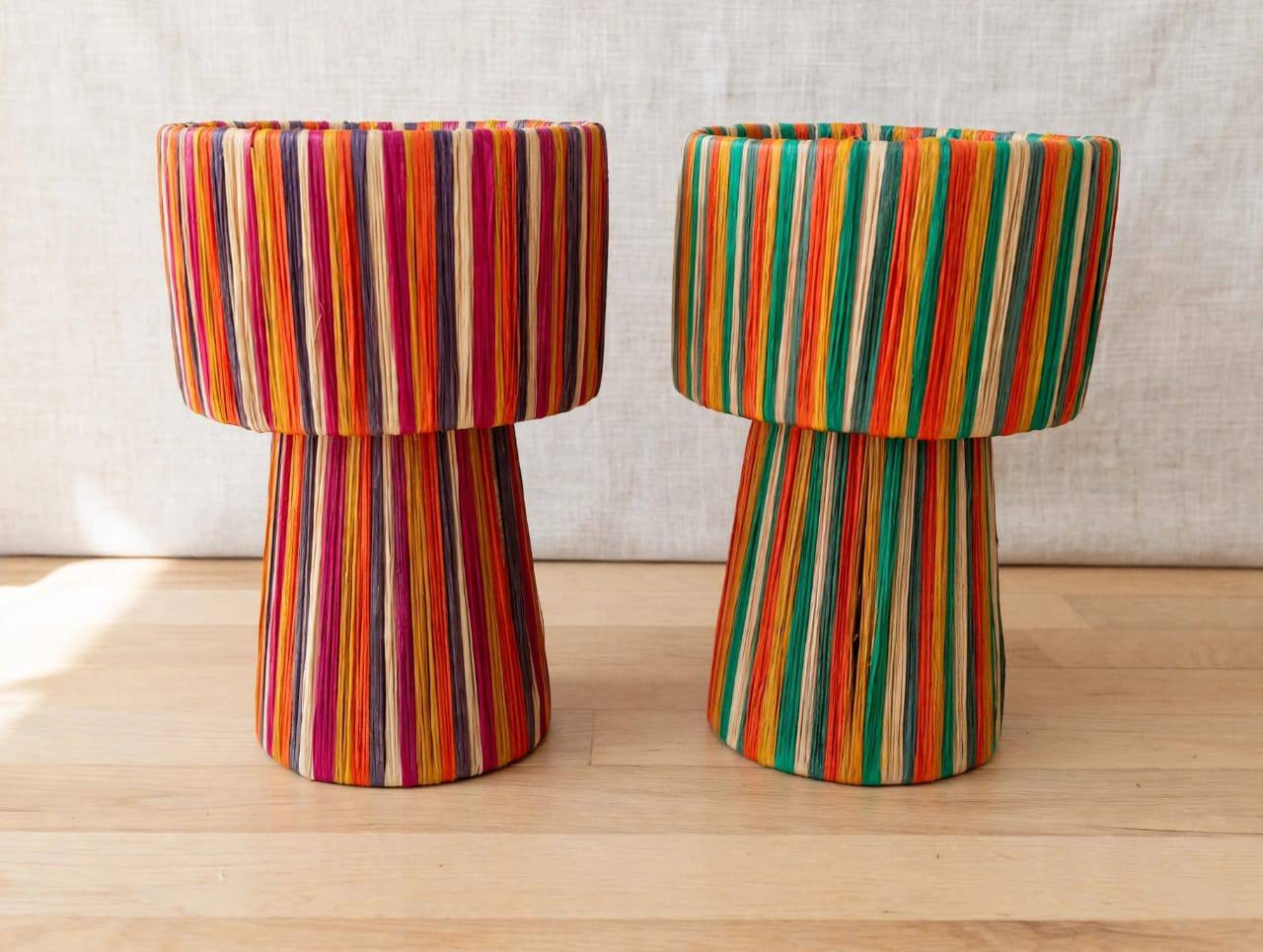 Vases cache-pots artisanaux enroulés de fils colorés, lot de 2