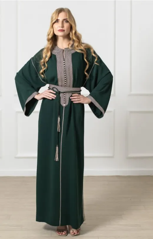 Kaftan Vert Militaire avec Sfifa & Strass