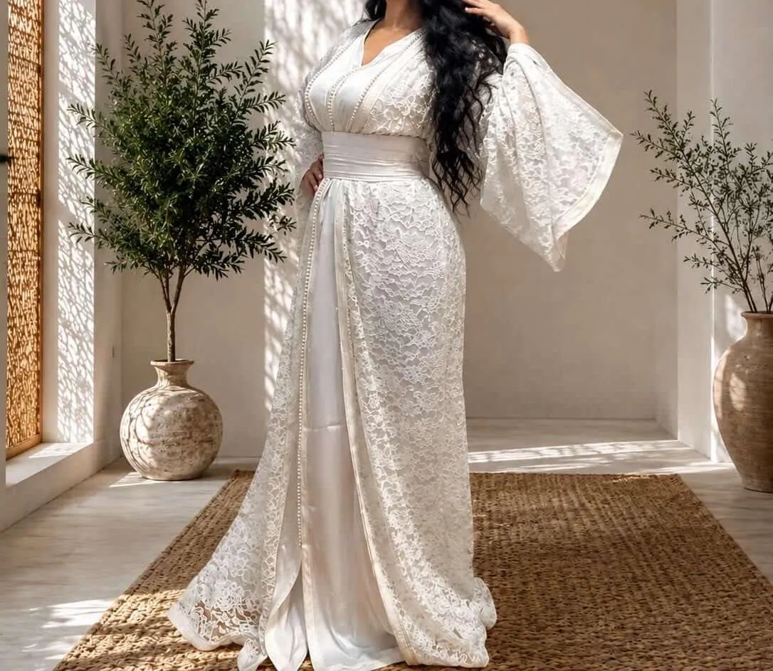 Caftan Blanc Élégance Dentelle