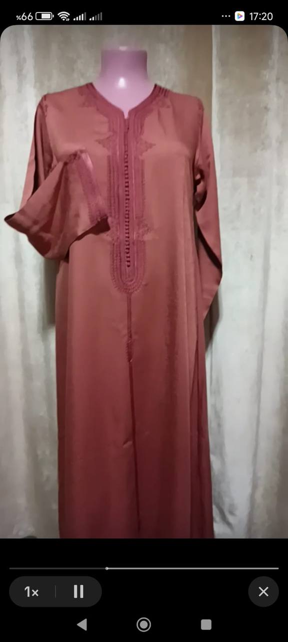 Caftan long rose terracotta brodé